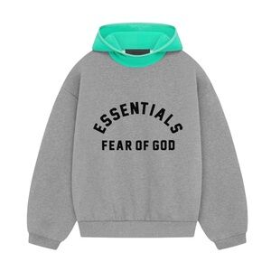 Fear of God Essentials nylon fleece hoodie dark‎ oatmeal mint leaf hood men’s XS